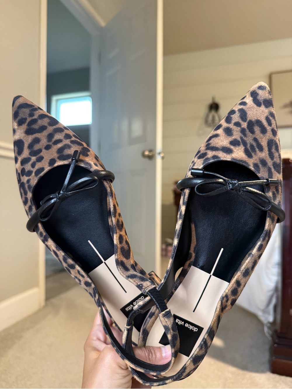 Dolce Vita Leopard-Print Pointed Slingback Flats with Bow
